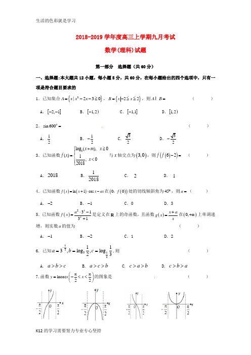 [推荐学习]2019届高三数学9月月考试题 理