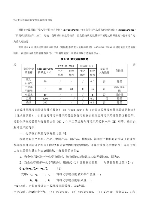 重大危险源判定及环境风险等级划分