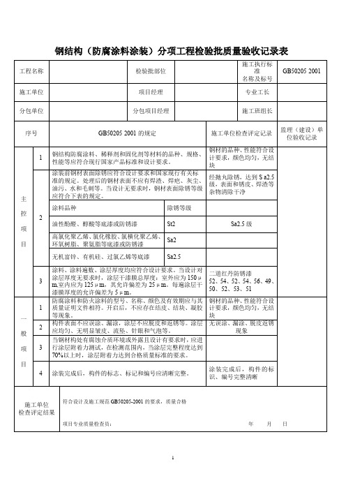 钢结构(防腐涂料涂装)分项工程检验批质量验收记录表