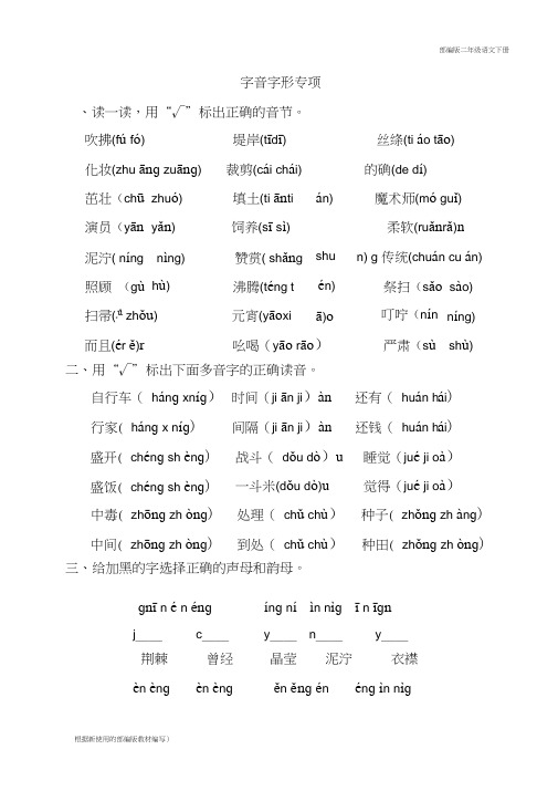 部编版二年级语文下册专题复习练习题《字音字形专项》