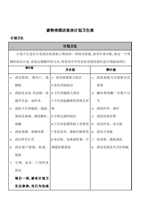 客房计划卫生表