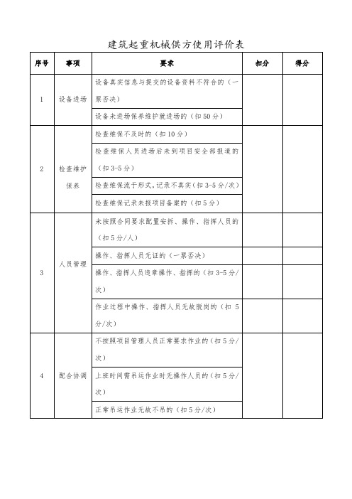 建筑起重机械供方使用评价表