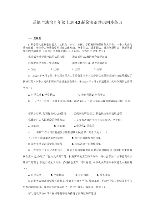 统编版道德与法治 九年级上册 第二单元 4-2 凝聚法治共识 同步练习(含答案)