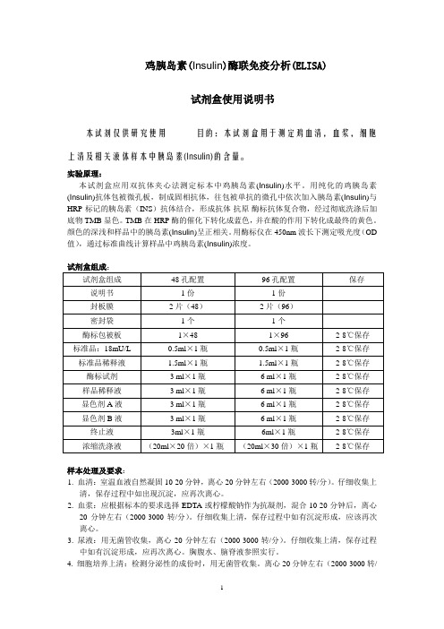 鸡胰岛素Insulin酶联免疫分析ELISA