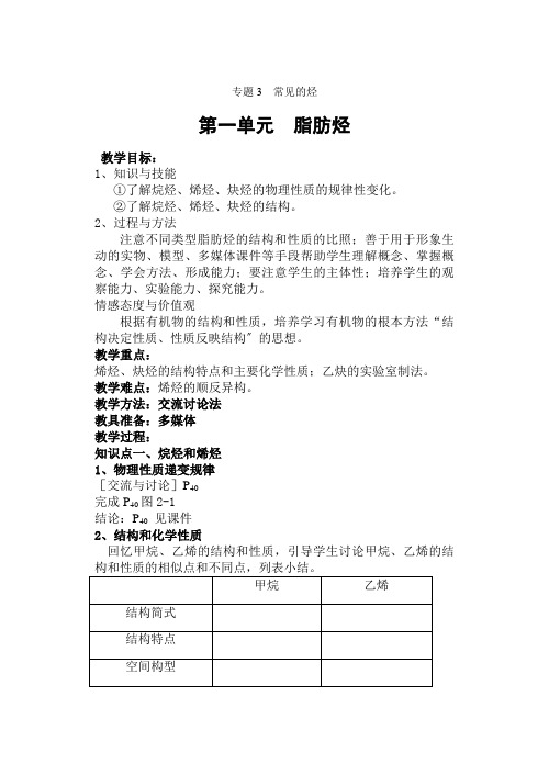 《脂肪烃》教案1(苏教版选修5)