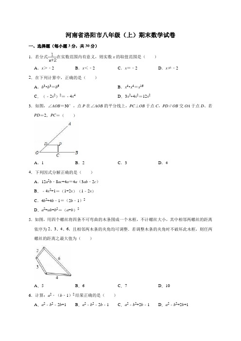 河南省洛阳市八年级上学期末数学试卷解析版