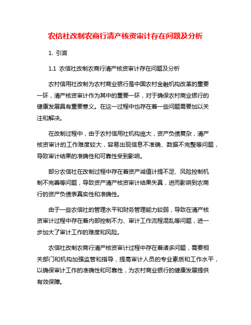 农信社改制农商行清产核资审计存在问题及分析