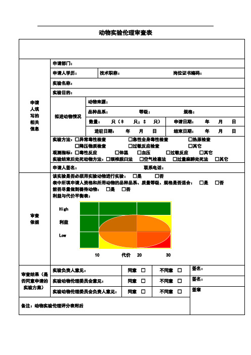 动物实验伦理审查表