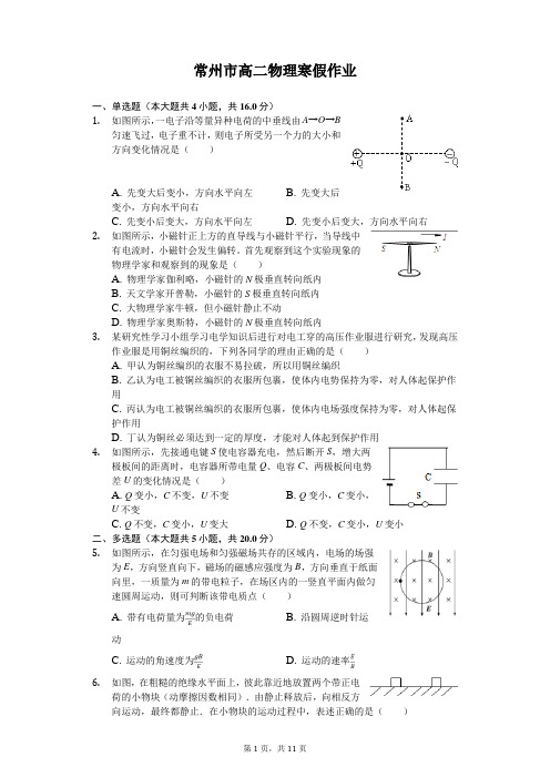 常州市高二物理寒假作业(含答案) (4)