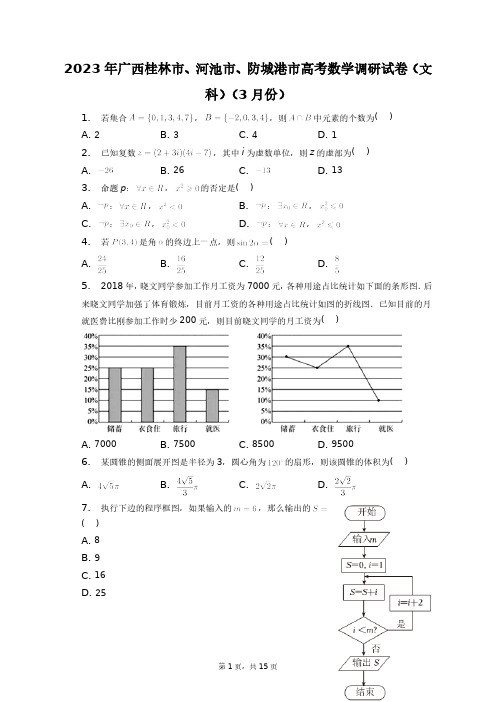 2023年广西桂林市、河池市、防城港市高考数学调研试卷(文科)(3月份)+答案解析(附后)