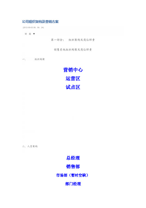 公司组织架构及营销方案【范本模板】