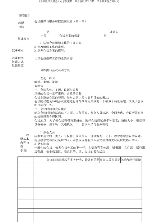 《会议组织及服务》电子教案第一章会前组织工作第一节会议实施方案制定