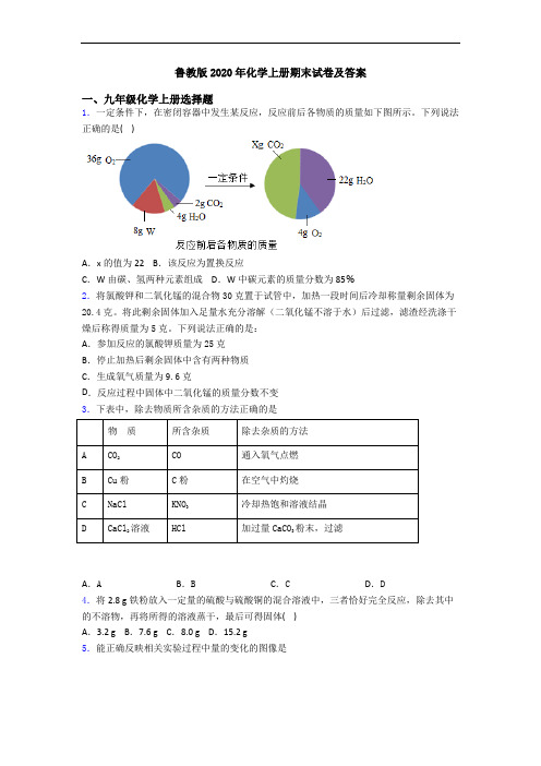 鲁教版2020年化学初三化学上册期末试卷及答案