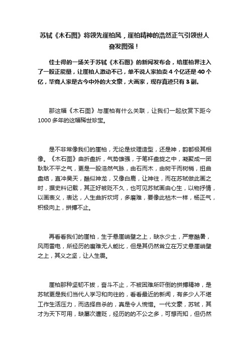 苏轼《木石图》将领先崖柏风，崖柏精神的浩然正气引领世人奋发图强！