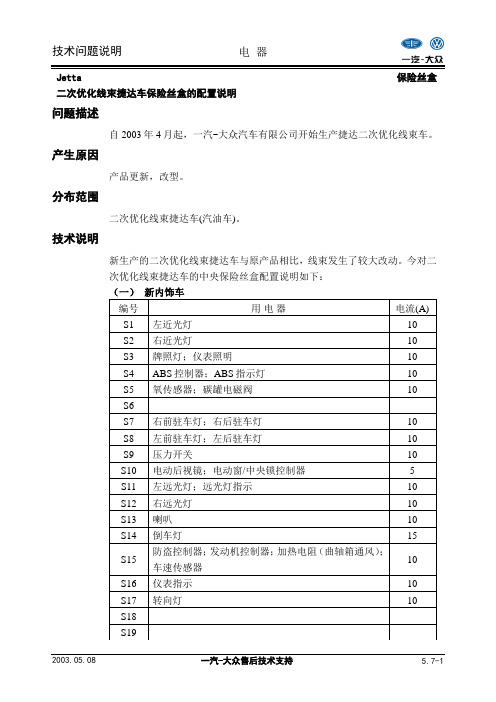 Jetta二次优化线束捷达车保险丝盒的配置说明