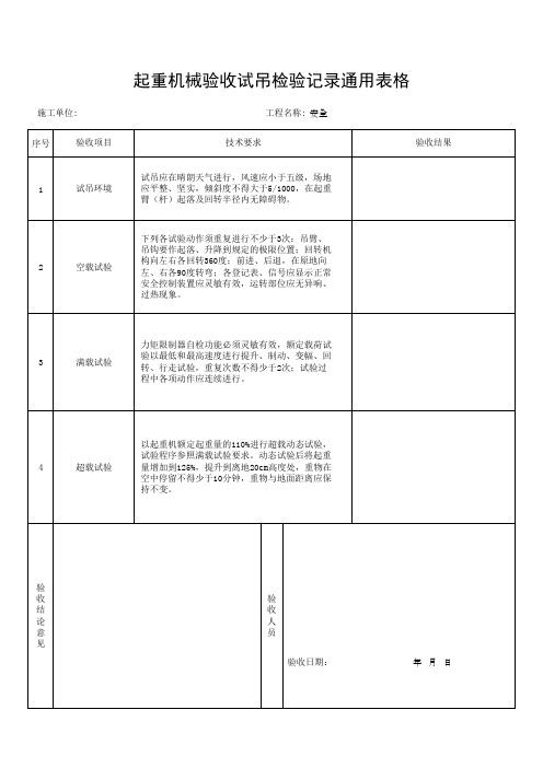 起重机械验收试吊检验记录通用表格