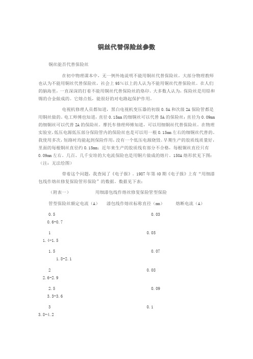 铜丝代替保险丝参数