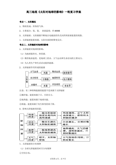 高三地理一轮复习学案太阳对地球的影响