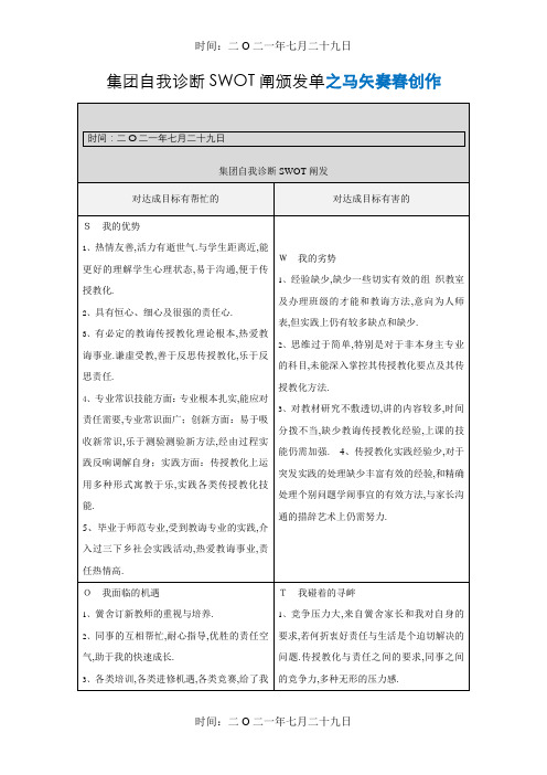 教师个人自我诊断SWOT分析表