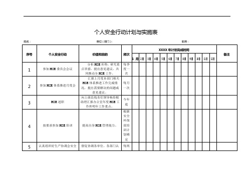 个人安全行动计划与实施表标准模板