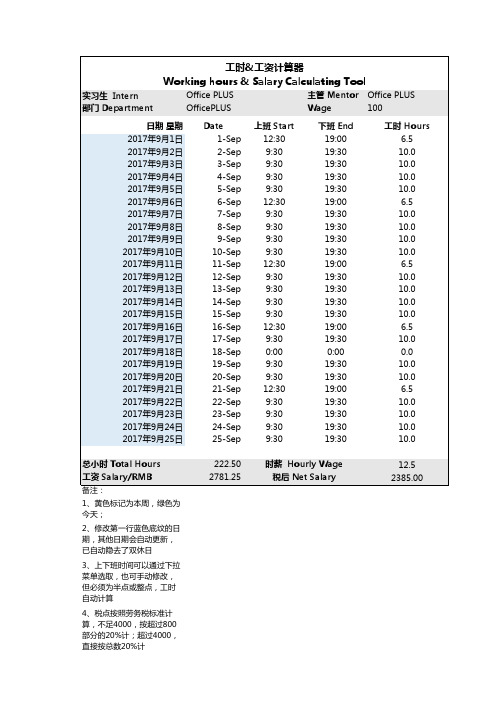 兼职工时工资计算器-按时薪计算