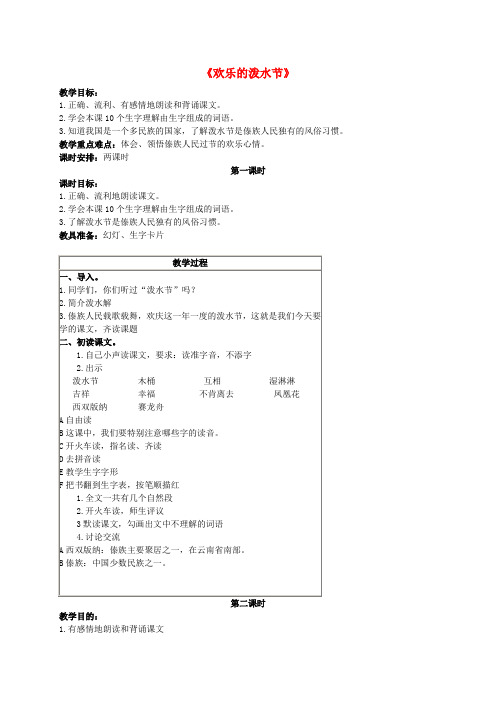 二年级语文下册 欢乐的泼水节1教案 苏教版