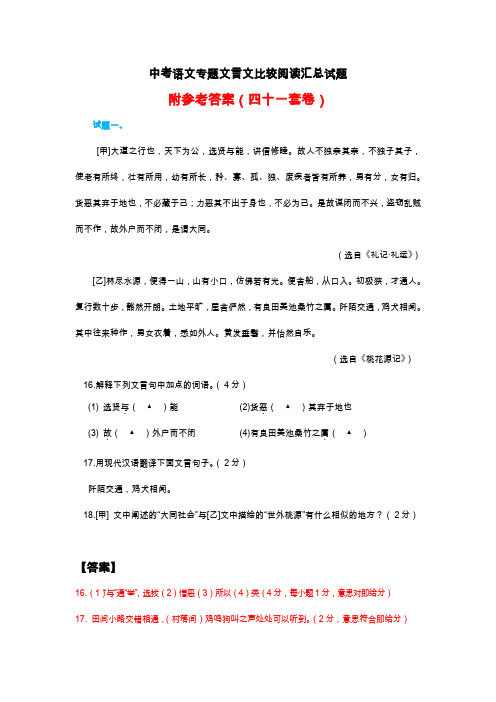 人教版中考语文专题文言文训练试题汇总附答案(四十一套卷)