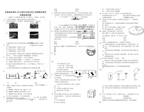 安徽省蚌埠市2018届九年级化学上学期期末教学质量监测试题新人教版