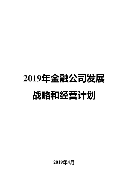 2019年金融公司发展战略和经营计划