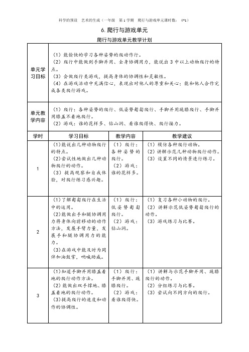 (完整word版)8一年级爬行与游戏单元计划及各课时安排(1)