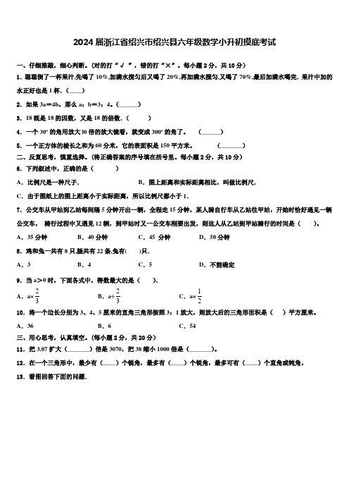 2024届浙江省绍兴市绍兴县六年级数学小升初摸底考试含解析