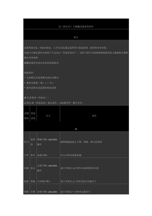 真三国无双7 全秘藏武器获得条件