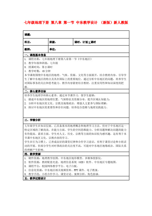 七年级地理下册第八章第一节中东教学设计(新版)新人教版