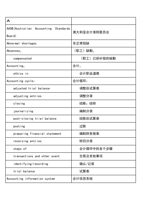 常用财务会计专业术语表