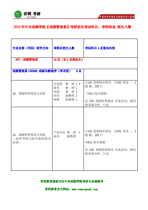 中戏考研-2016年中央戏剧学院戏剧管理系考研招生人数 录取人数学费就业考研辅导