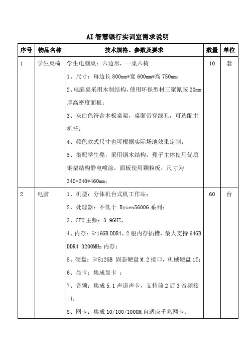 AI智慧银行实训室需求说明