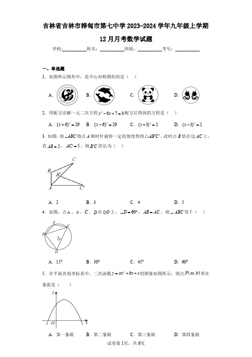 吉林省吉林市桦甸市第七中学2023-2024学年九年级上学期12月月考数学试题