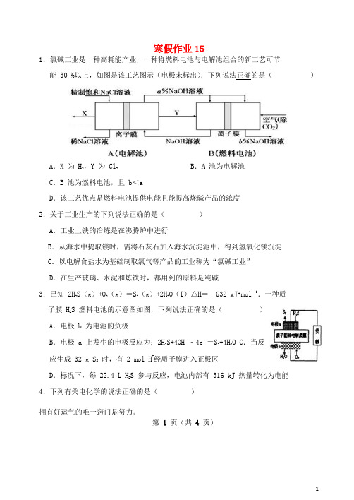 河北省2018_2019学年高二化学寒假作业15(无答案)