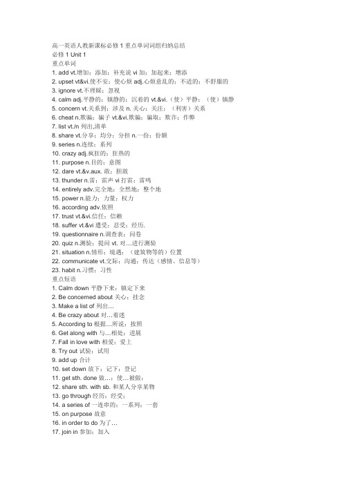 高一英语人教新课标必修1-4重点单词词组归纳总结