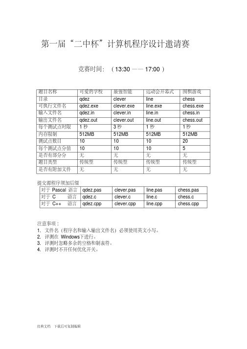 2016年青岛市第一届“二中杯”计算机程序设计邀请赛