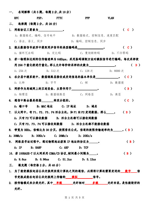2008-2009学年第1学期期中网络与通信试卷答案_(2)