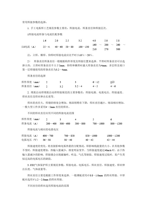 常用焊接参数的选择