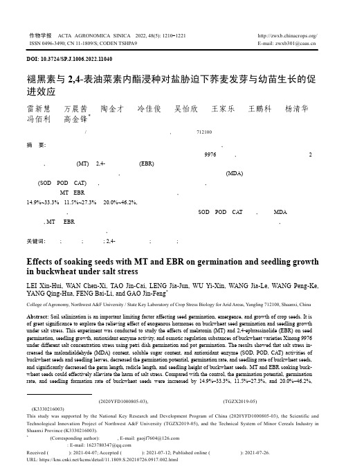 褪黑素与2,4-表油菜素内酯浸种对盐胁迫下荞麦发芽与幼苗生长的促进效应