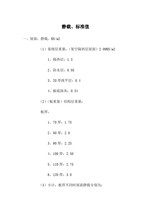 建筑恒活荷载标准值