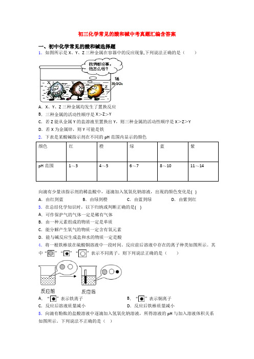 初三化学常见的酸和碱中考真题汇编含答案