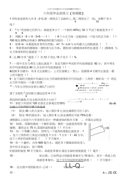 小学六年级数学小升初易错题专项练习