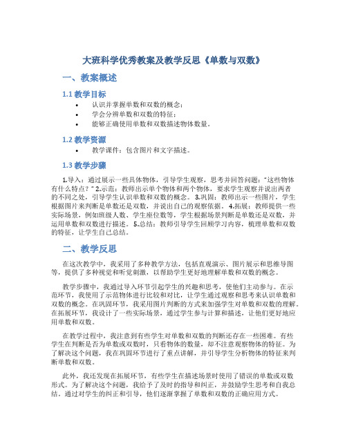 大班科学优秀教案及教学反思《单数与双数》