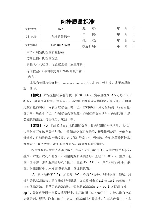 肉桂质量标准+肉桂检验操作规程