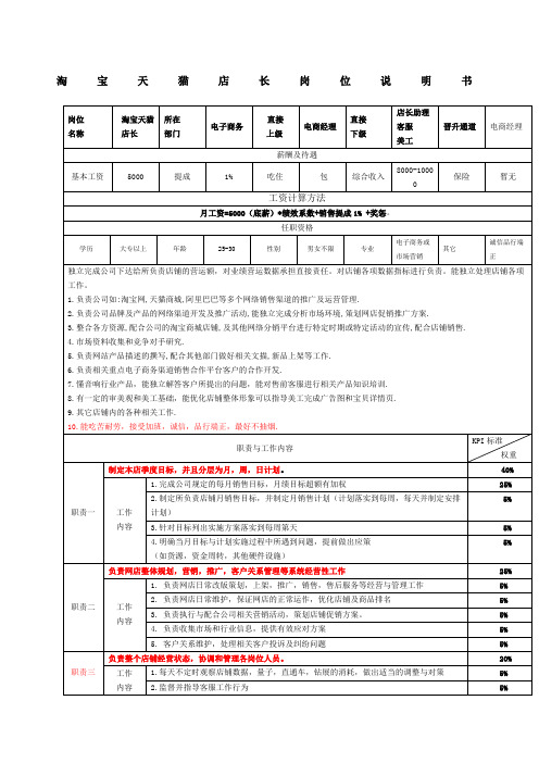 淘宝天猫店长岗位职责及KPI考核