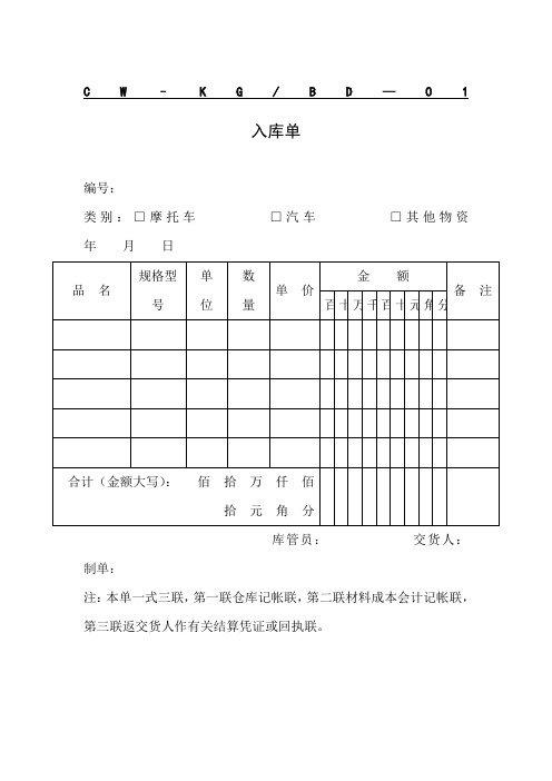 仓库管理表格